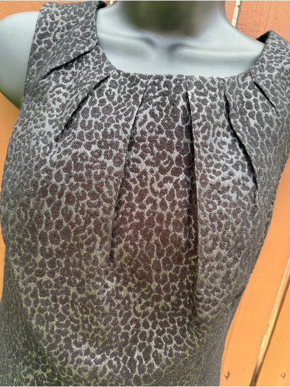 Michael Kors Black and Silver Metallic Leopard Midi Sheath Dress